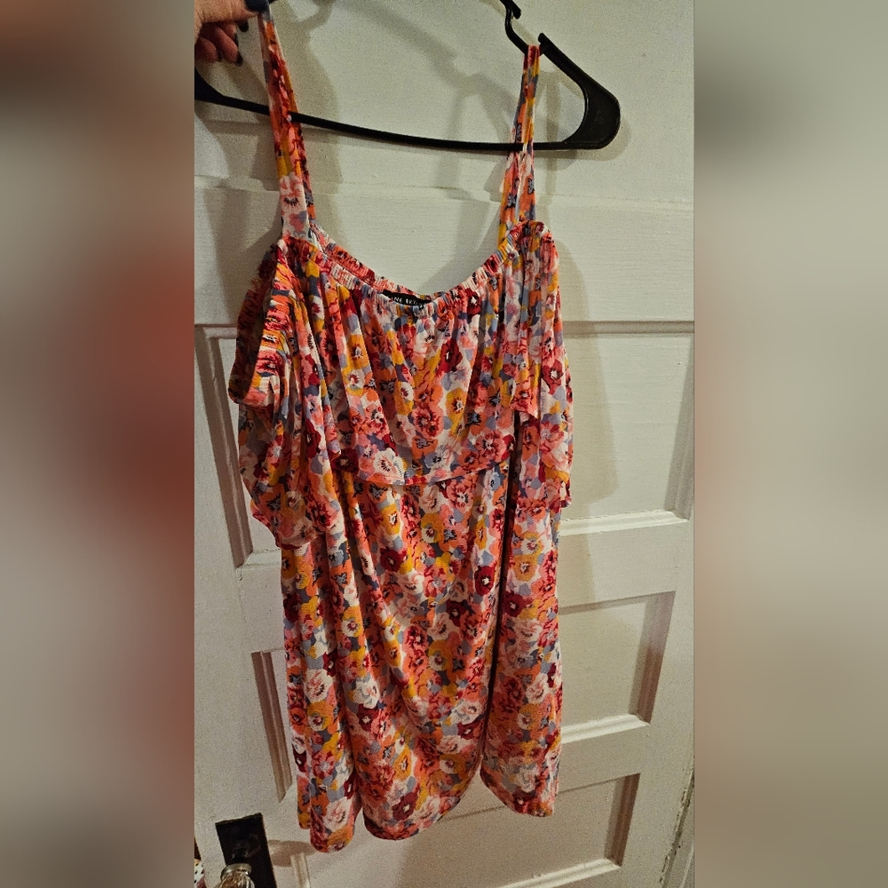 Lane Bryant Orange Pink Ruffled Sleeveless Tank Top